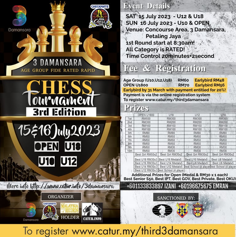 3rd 3Damansara Chess Tournament 2023. Malaysia Chess. Catur Malaysia
