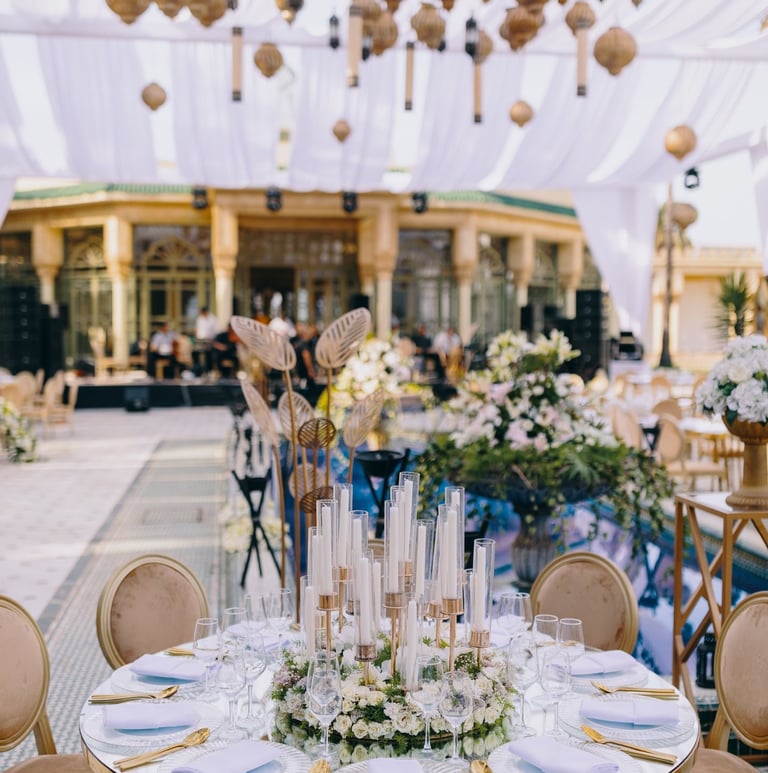 a table setting with a table setting for a wedding