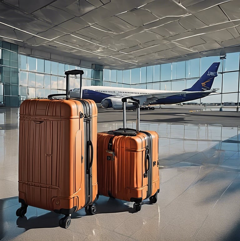 bag suitcases and a plane in miami airport delivery