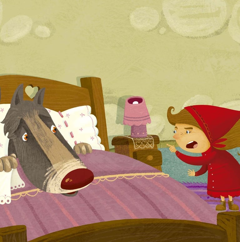 Children’s book illustrator style – pastel colors of Little Red Riding Hood 