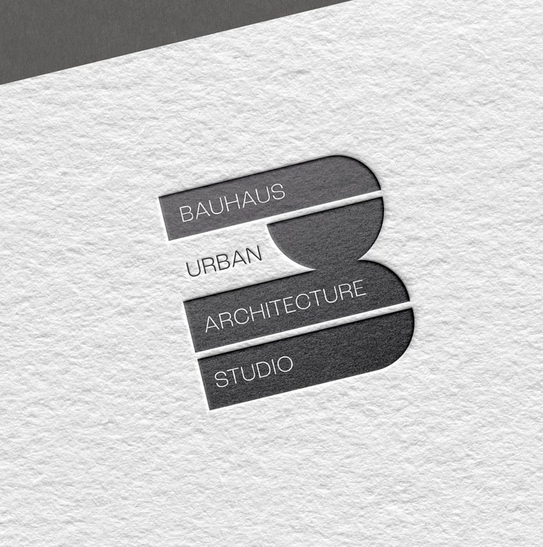 Eksempel på Bauhaus Urban Architecture Studio-logo preget på papir.