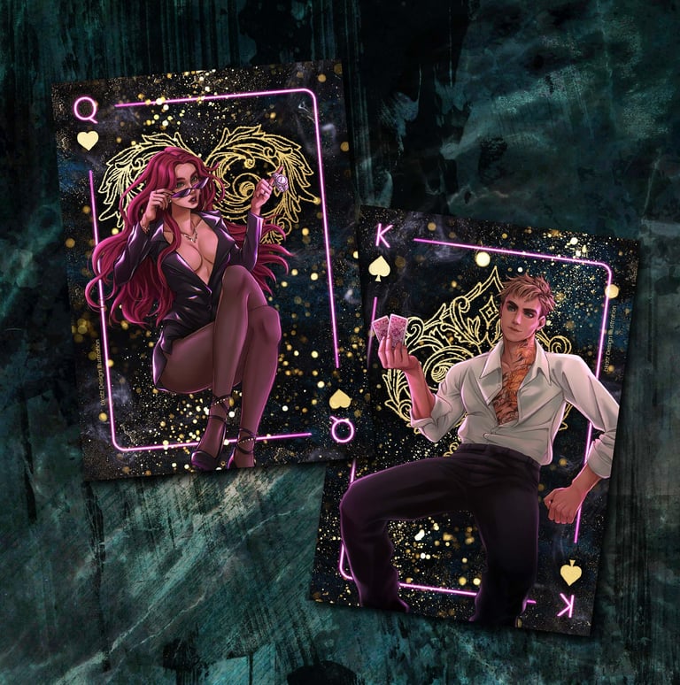Illusrierte Charakterkarten von bkatz Design zu "Scars of Phoenix - Vegas Love 1" Yvonne Westphal