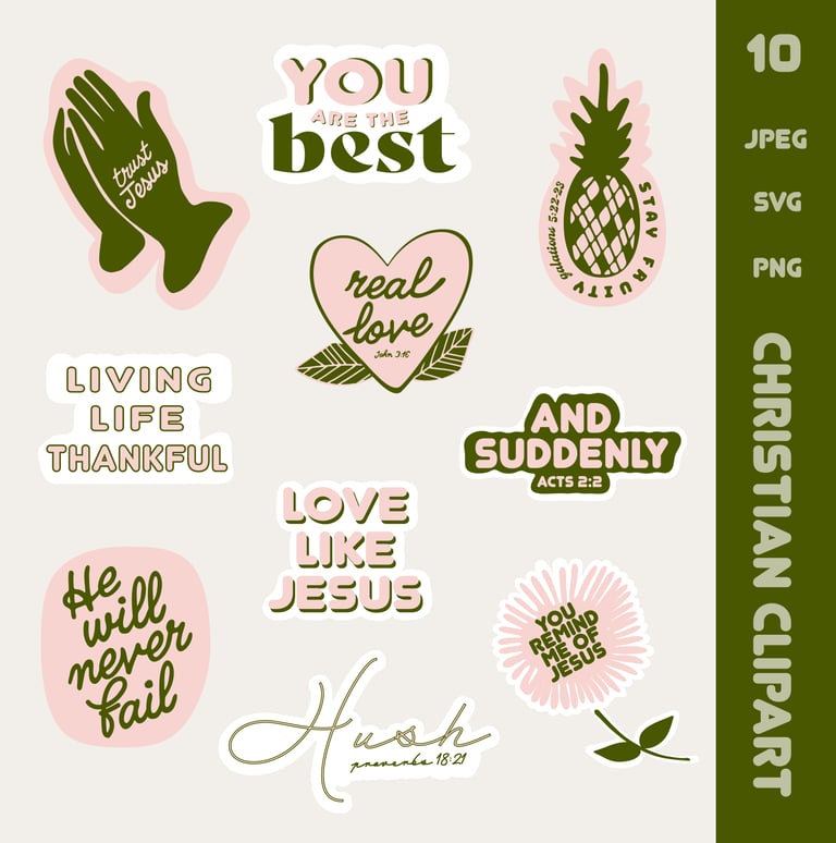 Boho Christian art bundle, faith-based SVG, PNG and JPEG designs for crafting DIY and digital use