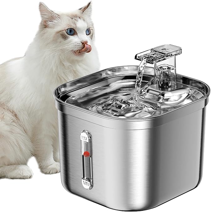 Stainless steel automatic cat water fountain with triple filters and quiet pump