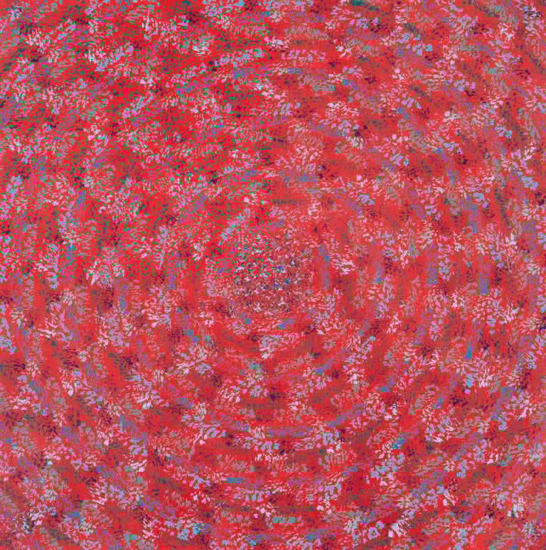 Red-blue concentric opening revealing inward journey and vibration by Adib Haddad