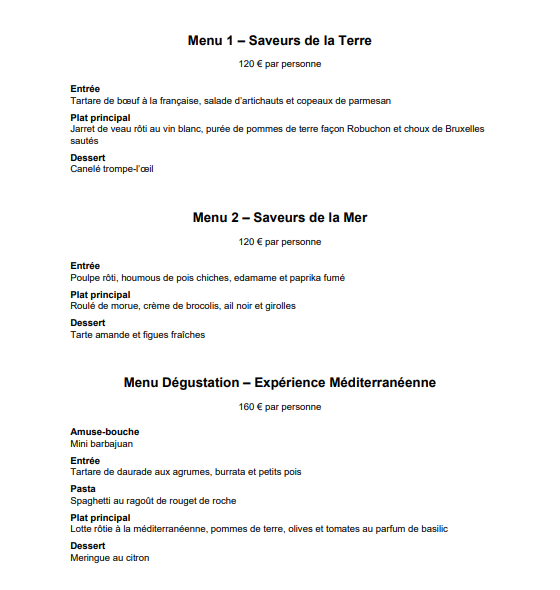 Menu Chef à domicile Jacopo Torchio, Guide MyTable