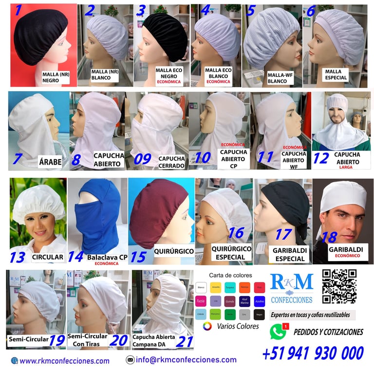 Cofias De tela - Tocas reutilizables - Lavables - Varias - RKM CONFECCIONES