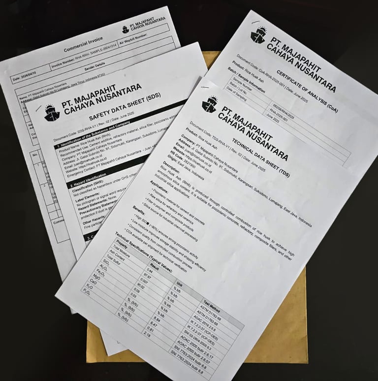 coa related information and support for rice husk ash