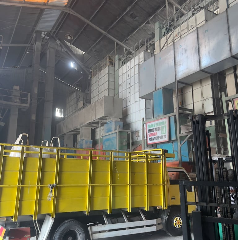 warehouse for rice husk ash packaging