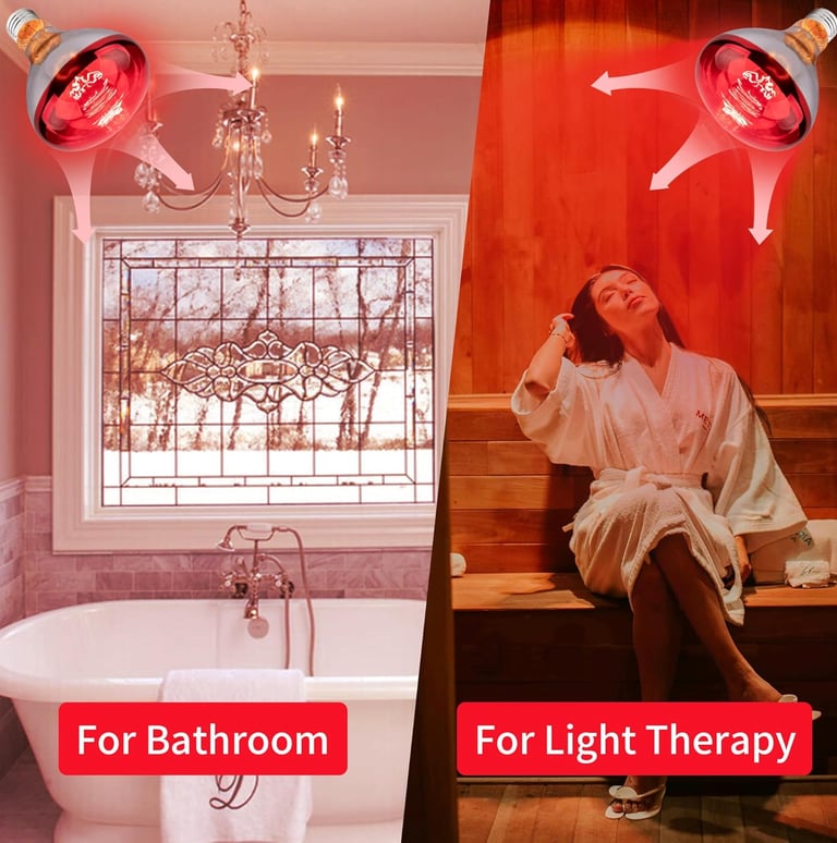 a woman in a bathrobe with a light bulb and a light bulb on
