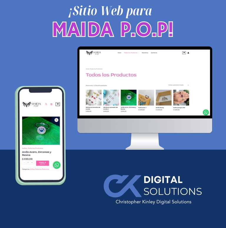 Una pantalla de una computadora y de un celular mostrando como quedo la página web de un cliente
