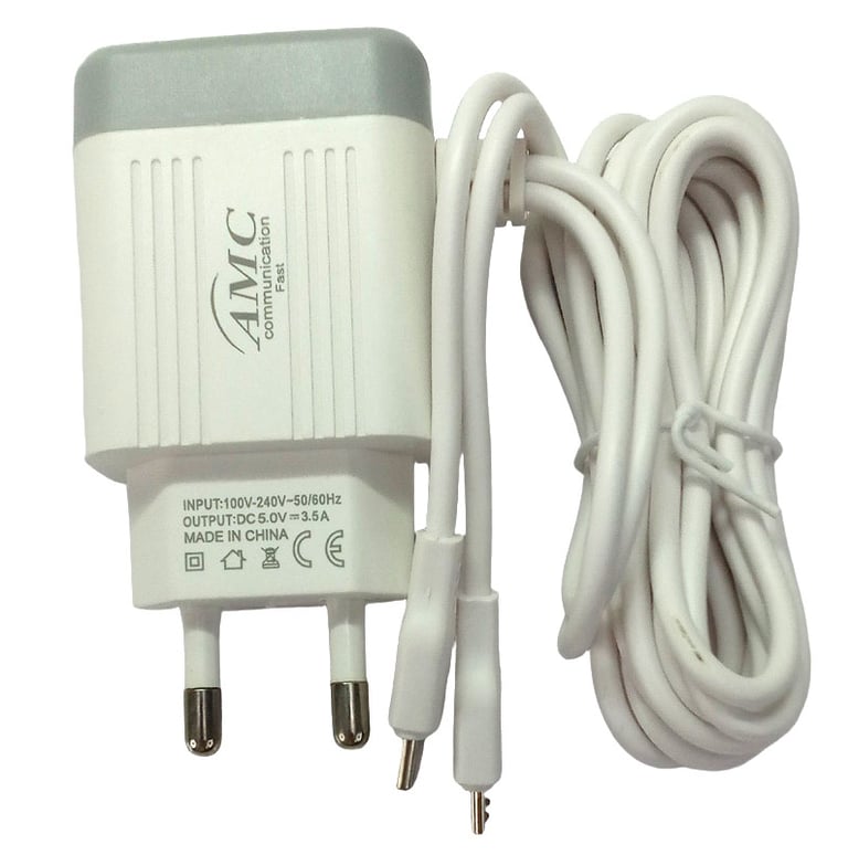AMC A15 2in1 Fast Charger Ultra Fast 2-in-1 Charger – High Quality Type-C & Micro with LED Light 