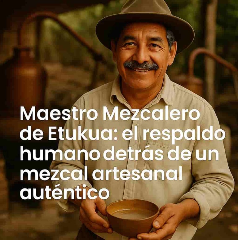 Retrato del maestro mezcalero de Etukua en su palenque, representando la calidad y tradición 