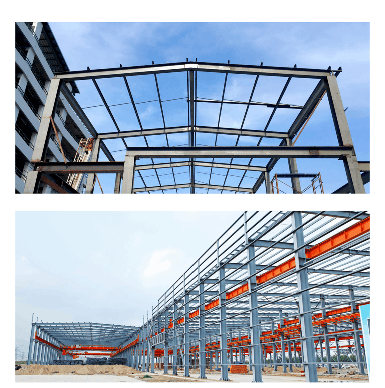 Steel structure systems for industrial and commercial projects.