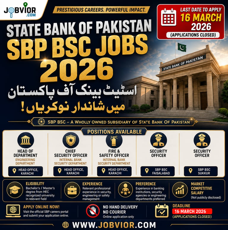 SBP BSC Jobs 2026 – Security Officer, Chief Security Officer vacancies