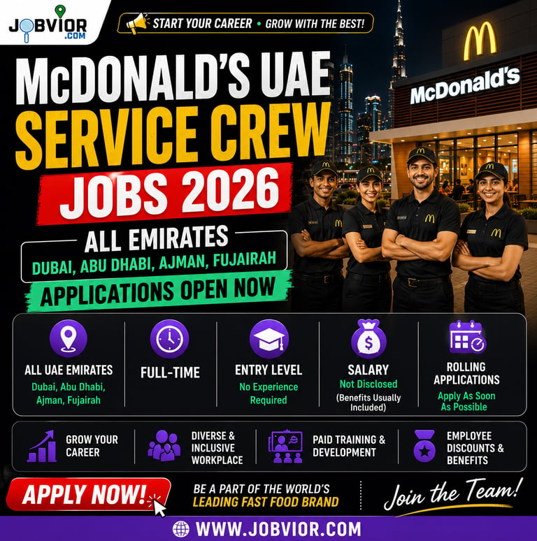 McDonald's UAE Service Crew job vacancy 2026 Dubai Abu Dhabi