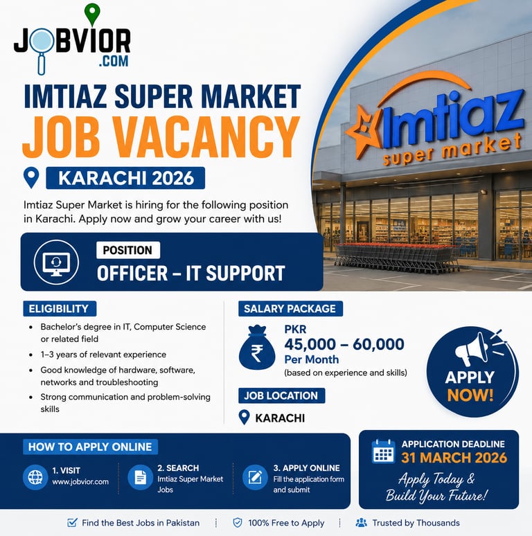 Imtiaz Super Market Karachi IT Support Officer job requirements and responsibilities