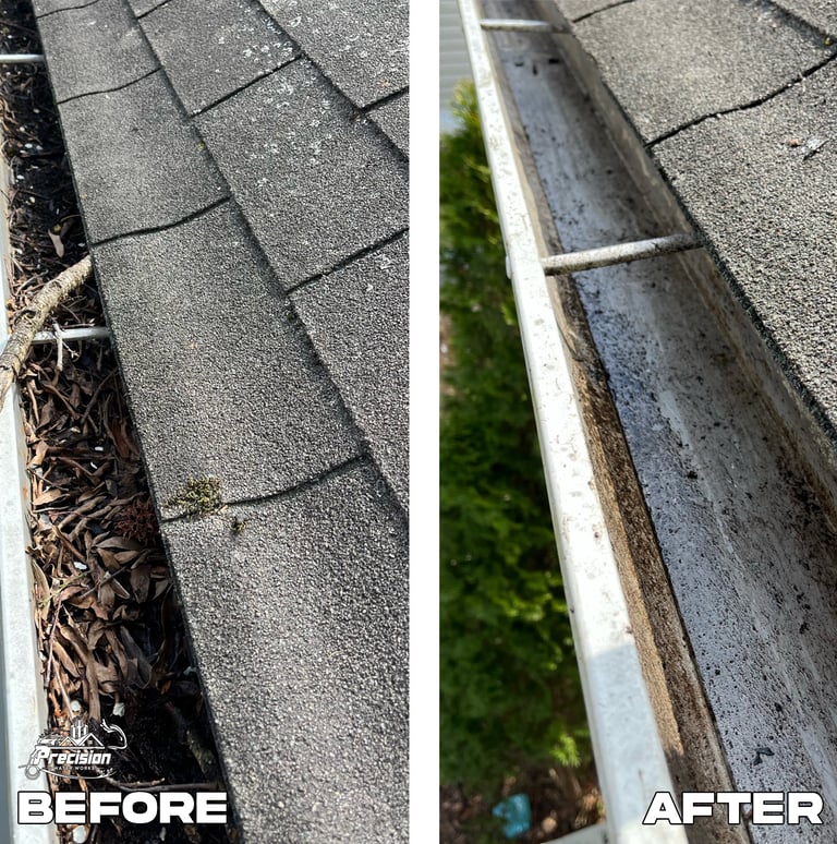 Gutter cleaning before and after