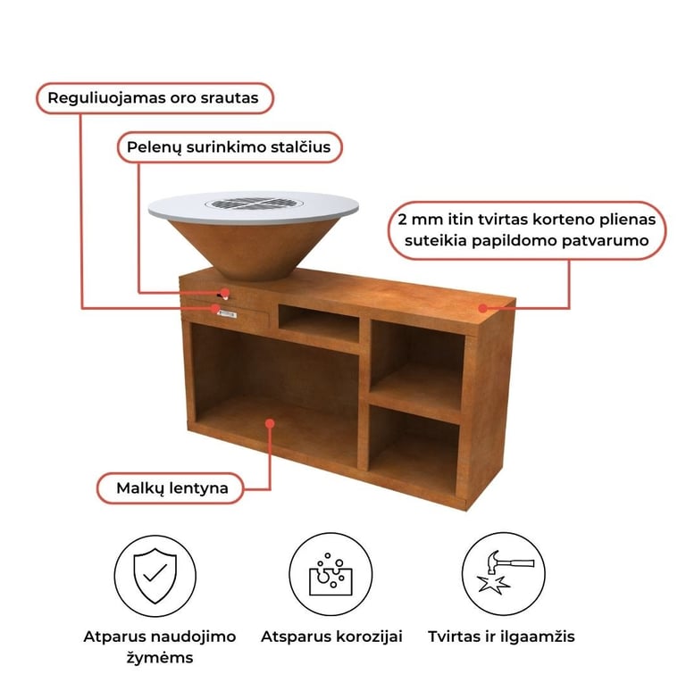 Lauko kepsninė ir aukuras iš Corten plieno.