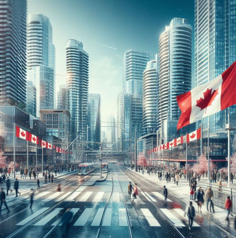 a city street scene with a bus and people walking on the street