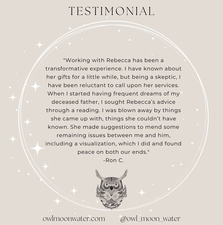Psychic Reading Testimonial for Owl Moon Water