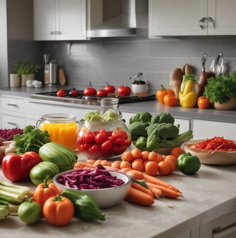 A display of various pickled vegetables and condiments in large, clear containers. Each container is filled with different types of pickles, including ones with bright red chilies, green chilies, and chickpeas. The containers are neatly arranged on a table, and several metal spoons are placed in them for serving. In the background, a person is visible, possibly a vendor, attending to the stall.