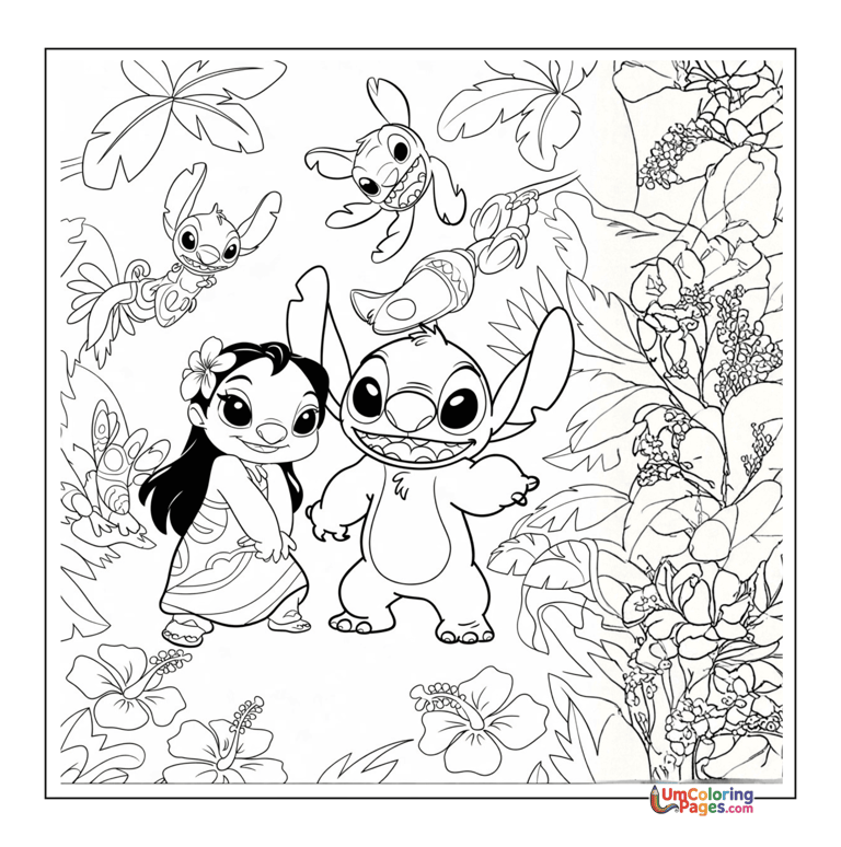lilo and stitch coloring page for kids printable