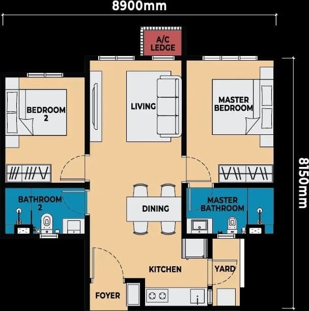 2 bedroom 667 sqft with centre living room layout walking distance to RTS Bukit Chagar RM880k