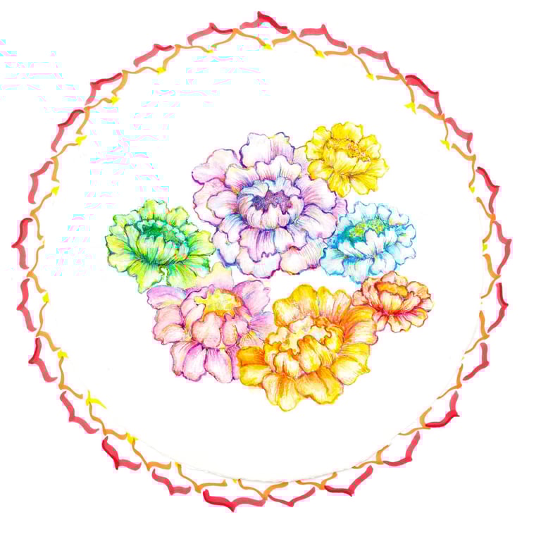 Seven Flowers 70x50 cm Técnica mixta, acrílicos, acuarela, tintas, rotuladores sobre papel 2015