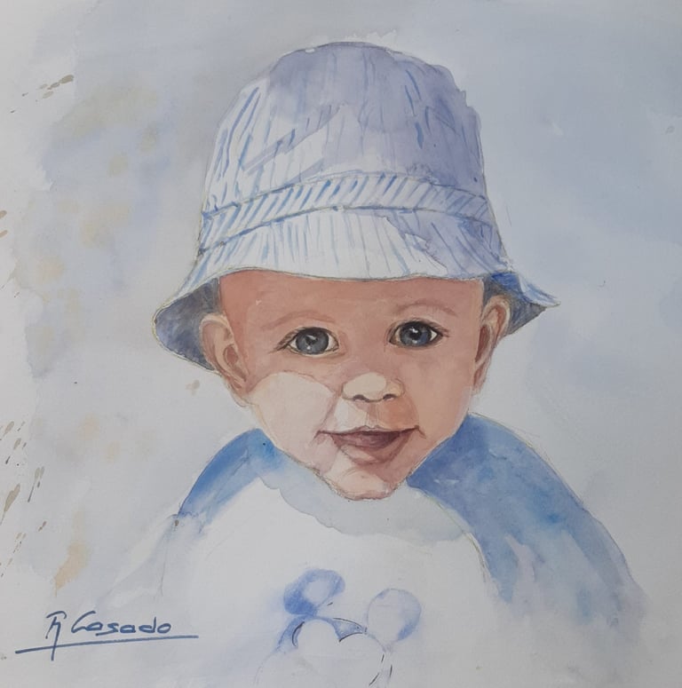 Acuarela de niño con gorro. Alejandro