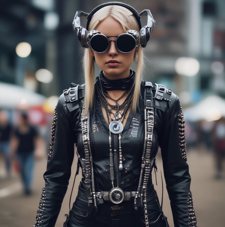 mujer con ropa techno para festival underground rave