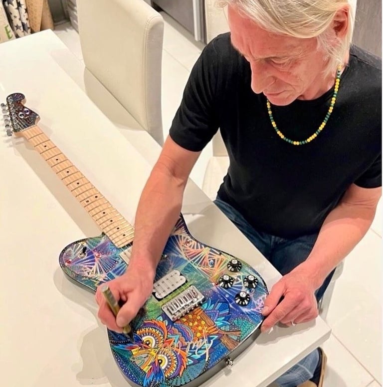 Paul Weller of the Jam - autographing my hand painted guitar. Graffiti-Garage