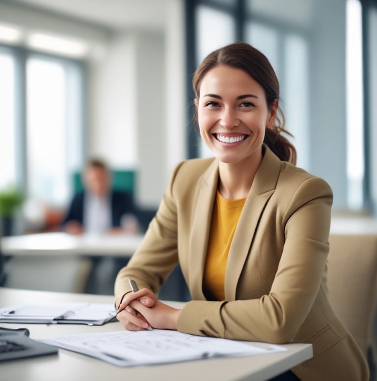woman in office with paperwork