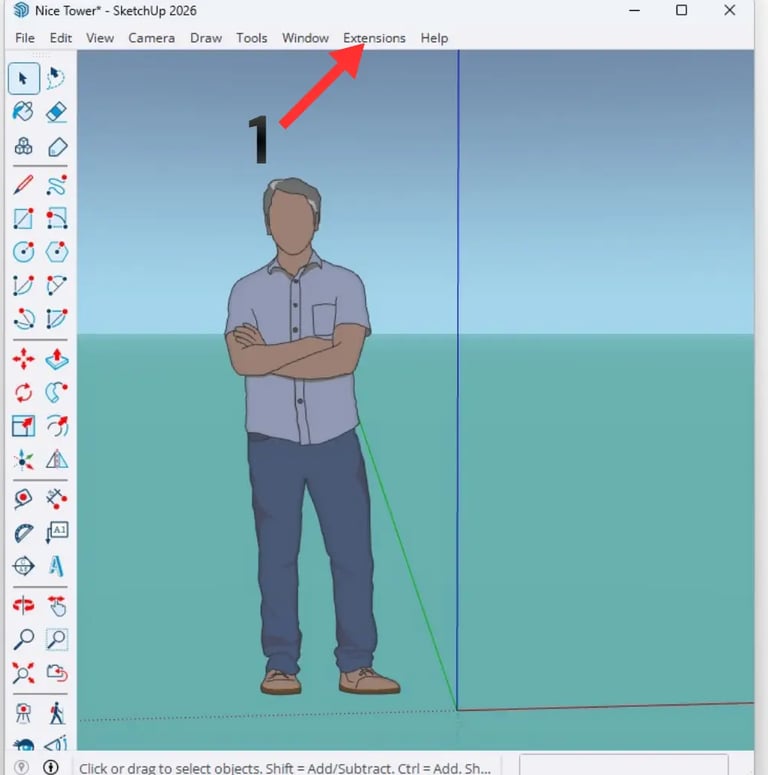 How to Install SketchUp Plugins (.RBZ) – Step-by-Step Guide 1 Opening the Extensions menu in SketchUp