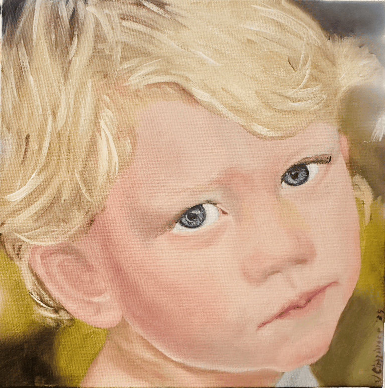 a painting of a young boy with blonde hair