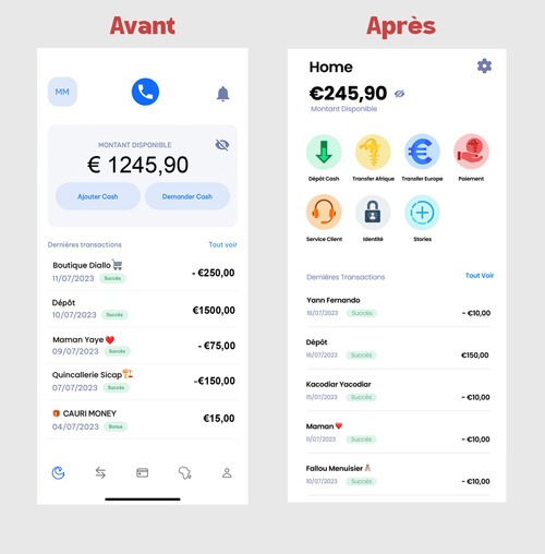 UX UI Design, Refonte Design App Mobile, Cauri Money