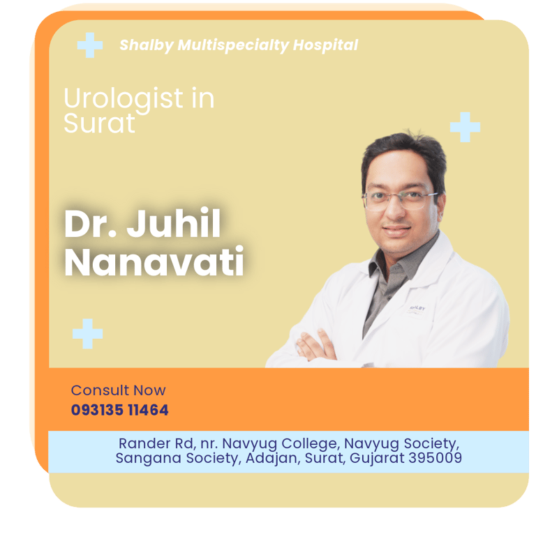A graphical representation highlighting Dr. Juhil Nanavati as the Best Urologist in Surat.
