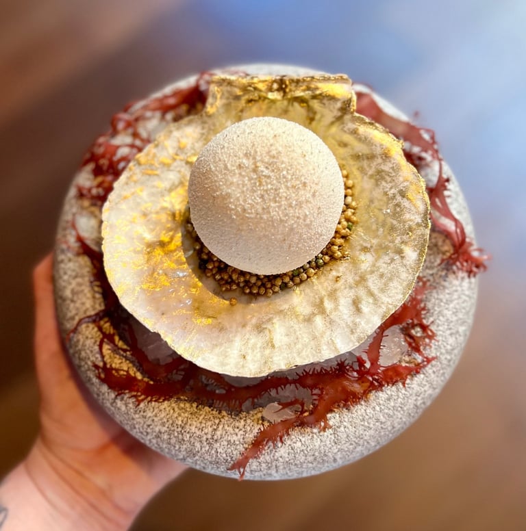 a unique dessert that looks like a pearl by Paola Marocchi