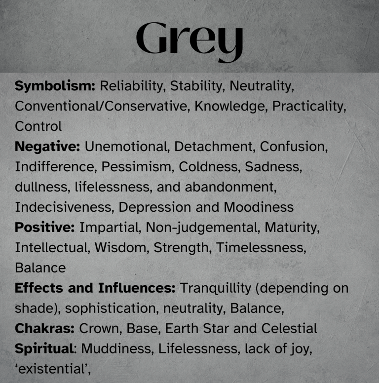 GREY GRAY Healing Attributes, symbolism, Chakras, Spiritual, Self-Awareness, Enlightenment