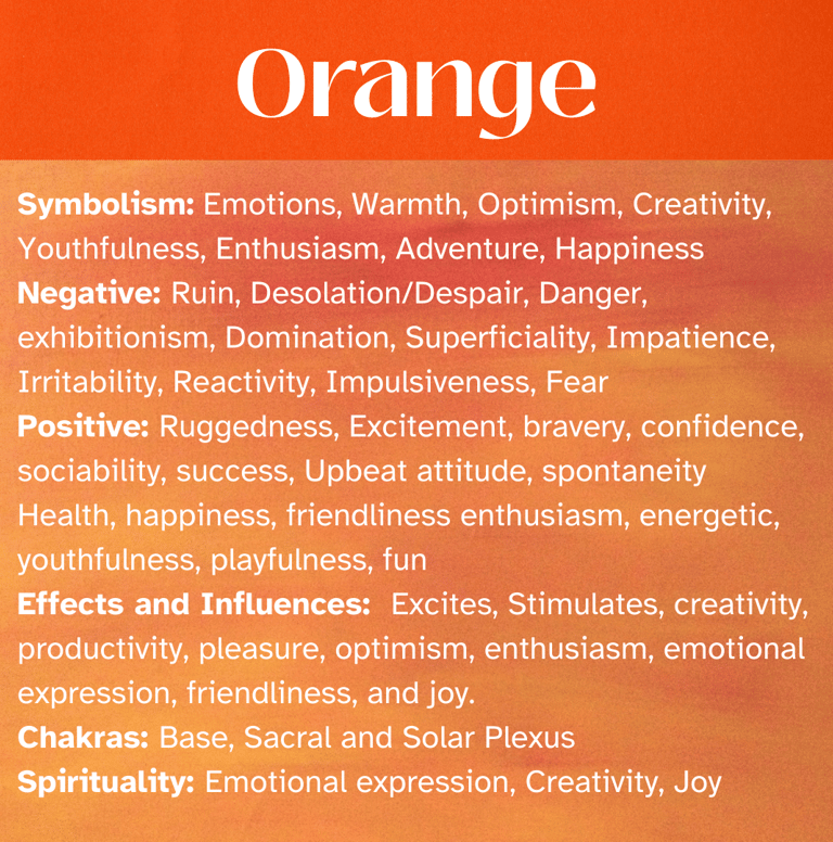 ORANGEHealing Attributes, symbolism, Chakras, Spiritual, Self Awareness, Enlightenment