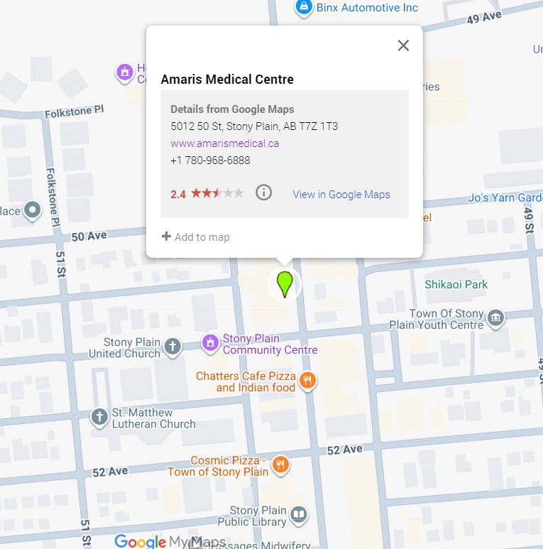 Picture of a map highlighting Amaris Medical Centre