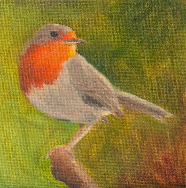 Limited edition giclee print of a sweet Robin bird on a branch