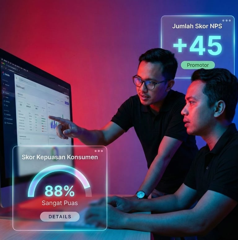 Analyzing customer satisfaction data and NPS scores on a digital dashboard interface.