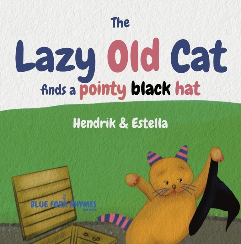 the lazy old cat finds a pointy black hat blue for rhymes picture book