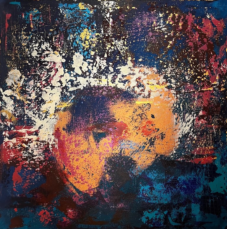 Acrylic painting Acrylbild Moon Acryl Bild Gemälde abstrakt Mond Kupfer blau grün rot