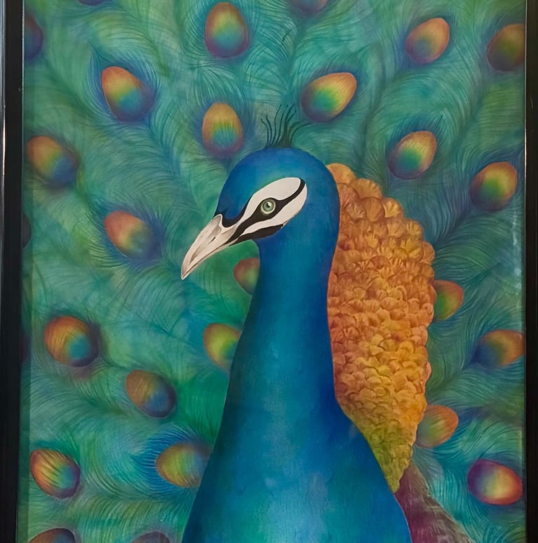painting of blue peacock
