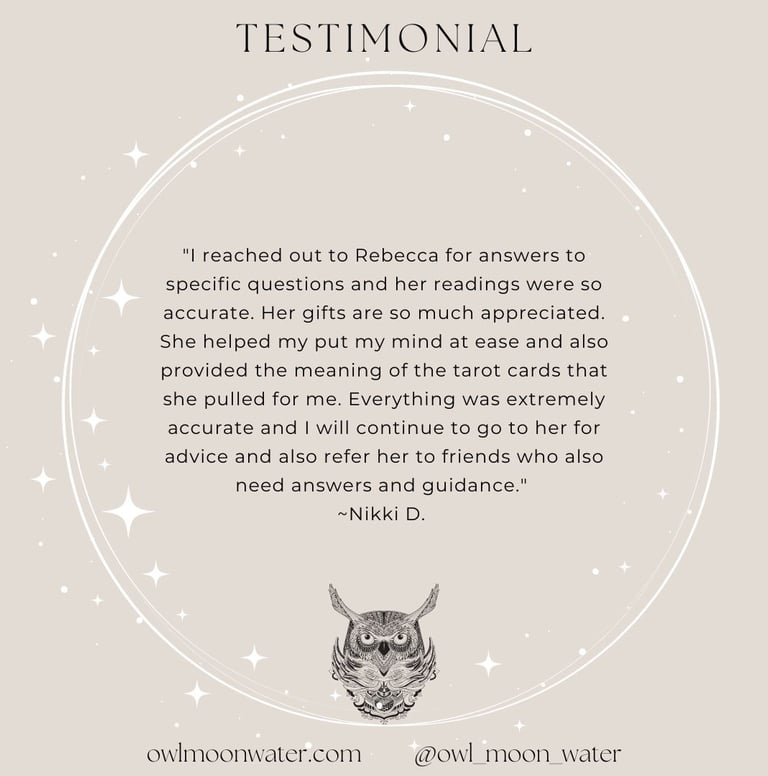 Psychic Reading Testimonial for Owl Moon Water