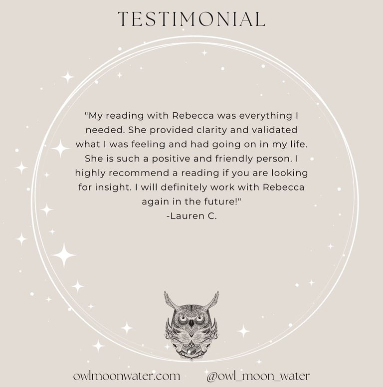 Psychic Reading Testimonial for Owl Moon Water