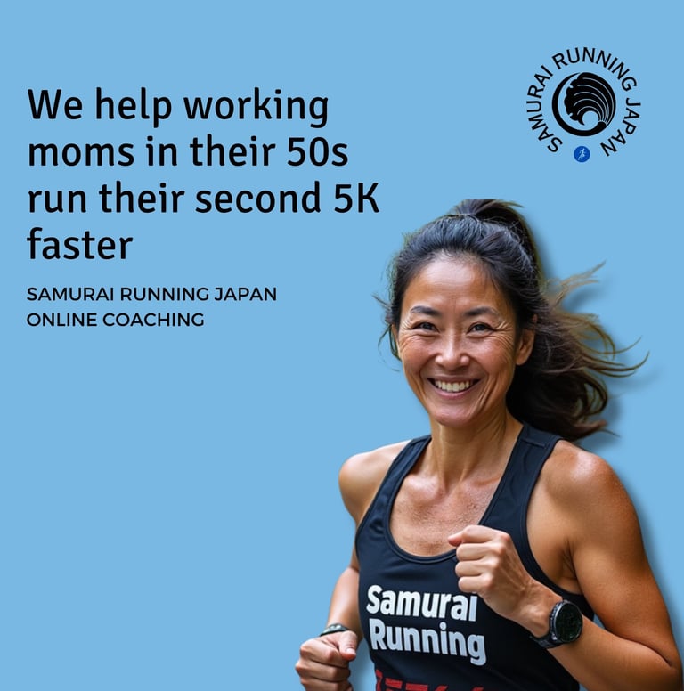 Image of Japanese woman in her 50s who is running her 2nd 5K faster than her first one.