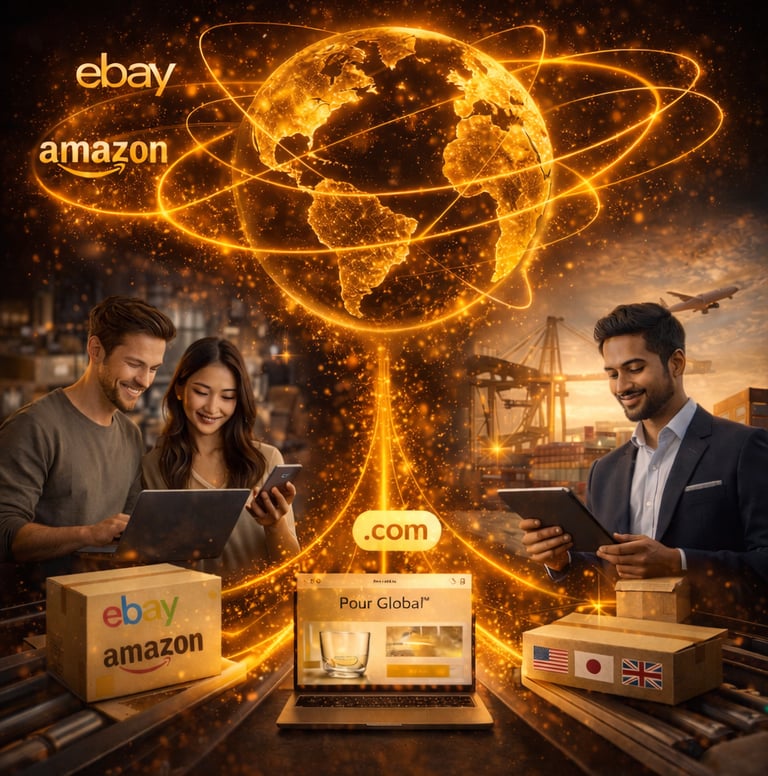 Glowing globe visual showing global marketplace reach for branded product distribution